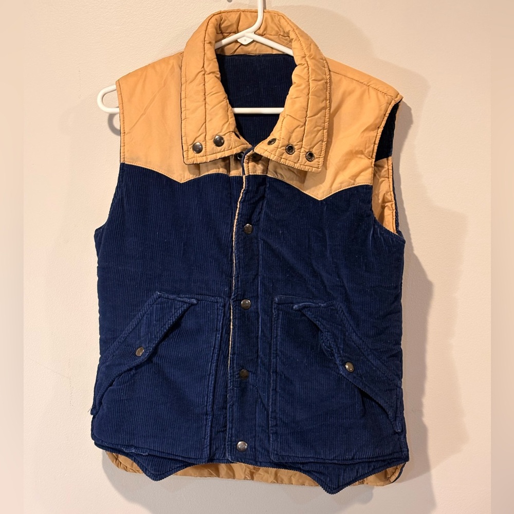 Women’s Vintage Blue and Tan Reversible Corduroy Quilted Vest